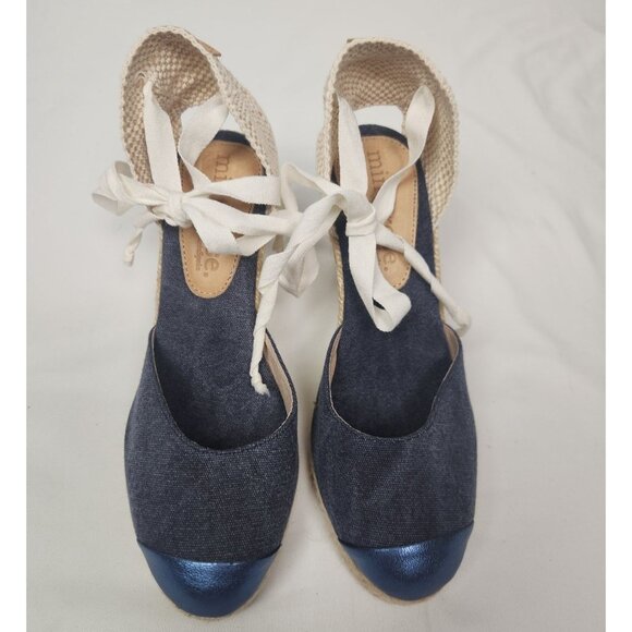 Mint and Rose Women's Sz. 37/6 Lolita Espadrille Wedge Navy Leather/Canvas - Picture 2 of 8
